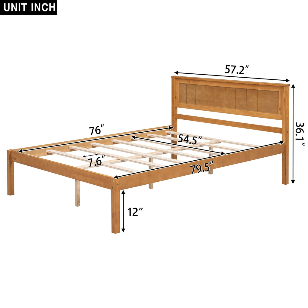 Platform Bed Frame with Headboard, Wood Slat Support, No Box Spring Needed, Full, Oak
