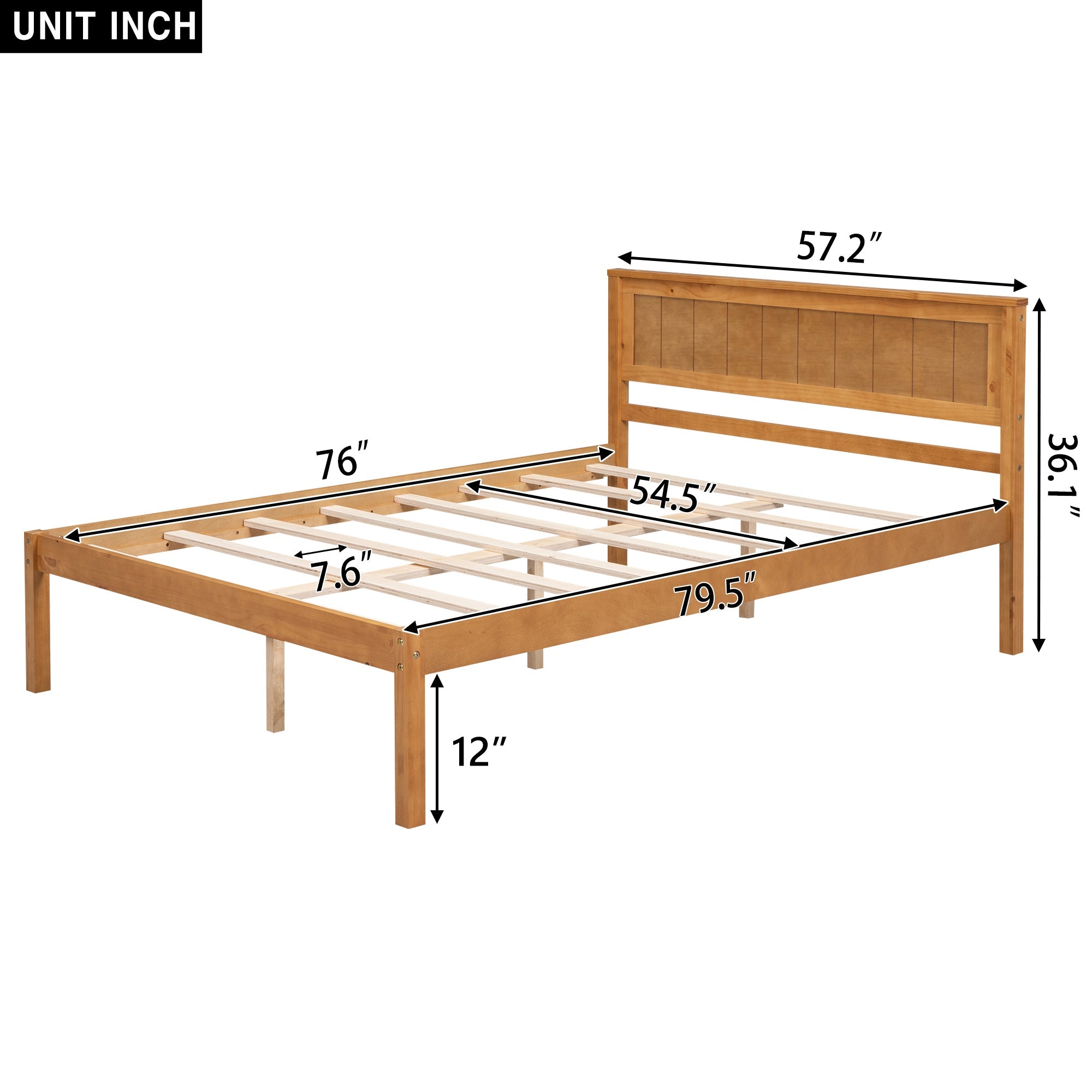 Platform Bed Frame with Headboard, Wood Slat Support, No Box Spring Needed, Full, Oak