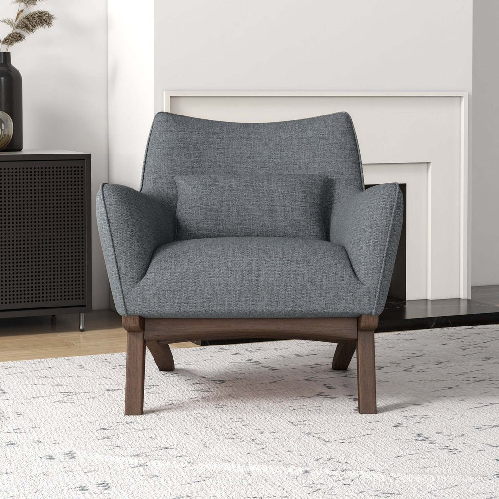 New Design Brayden Mid Century Modern Grey Linen Armchair with Solid Wood Frame and Padded Seat for Home Office 32.5'H x 30'W x 30'D