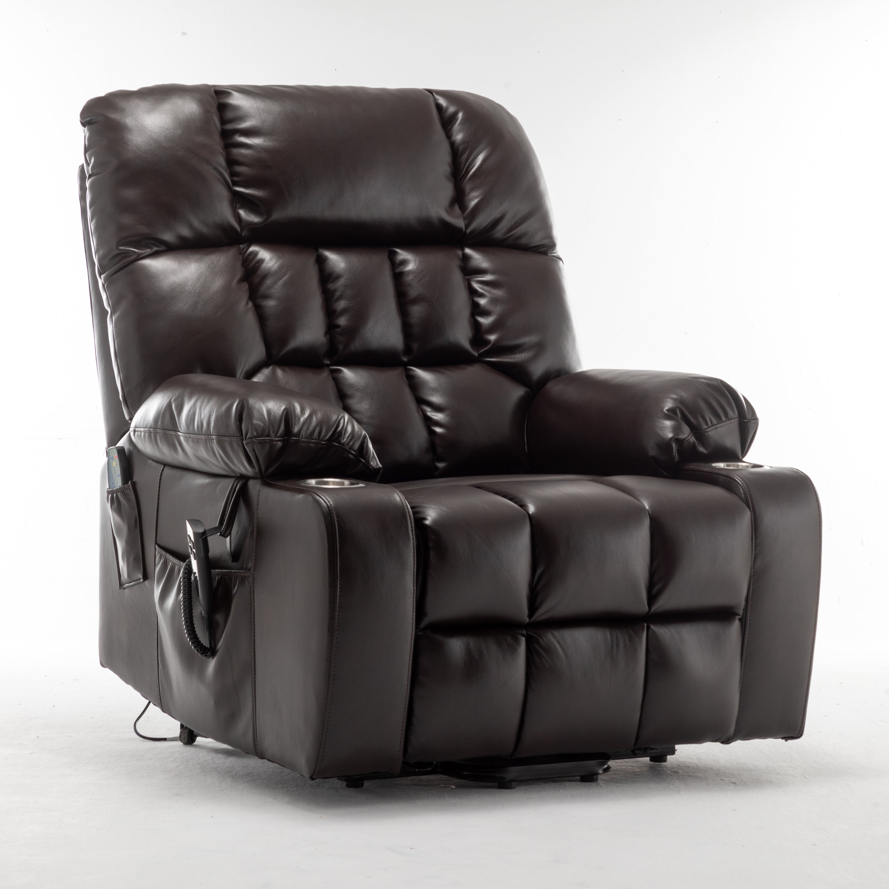 Lift Chair for Big and Tall Person with Inconvenient Legs: High Density Foam Lift Sofa with Heat and Massage, 2 Pockets, 2 Cup Holder, 2 Remote, OKIN Motor