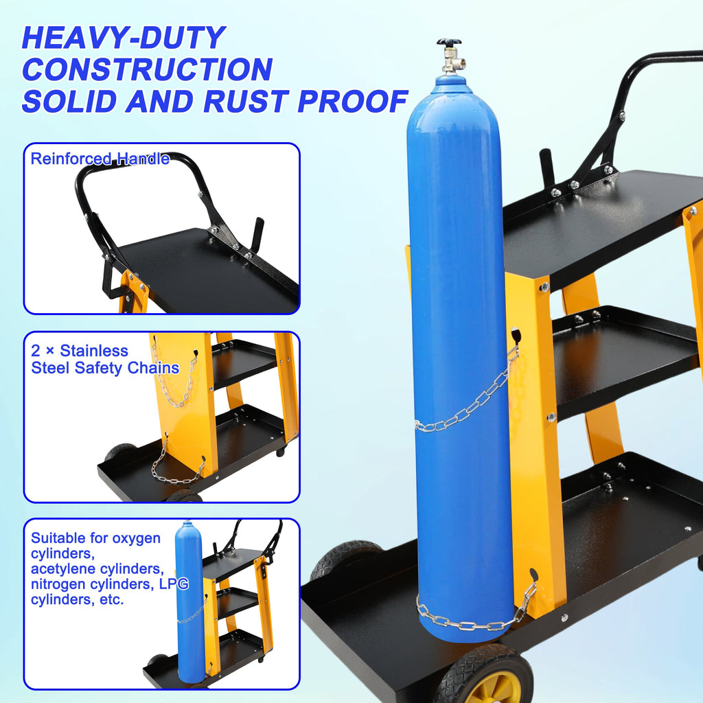 Multi Function 3 tier Welding Cart. gas bottle and accessory storage.Welding Heavy Duty  Cart for Tig Mig Welder and Plasma Cutter  with Upgrade Handles and Increase Storage Space Tank Storage