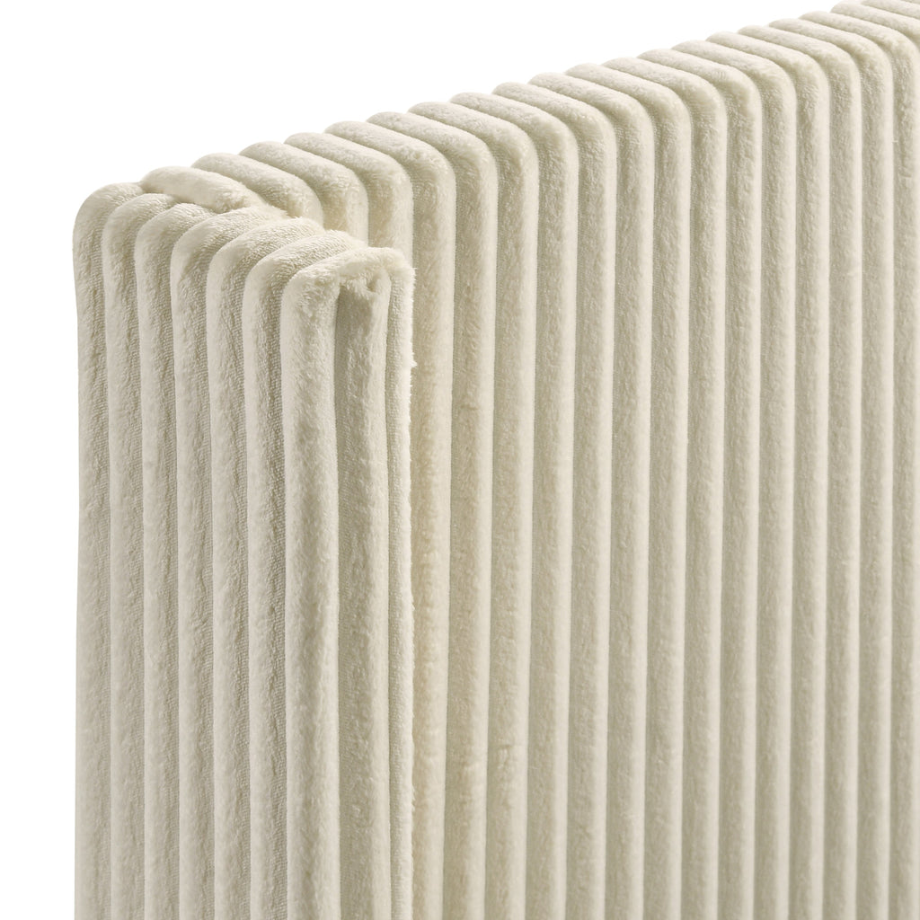 Mavela Wide Wale Corduroy Upholstery Panel Queen Bed with 2 Nightstands, Cream