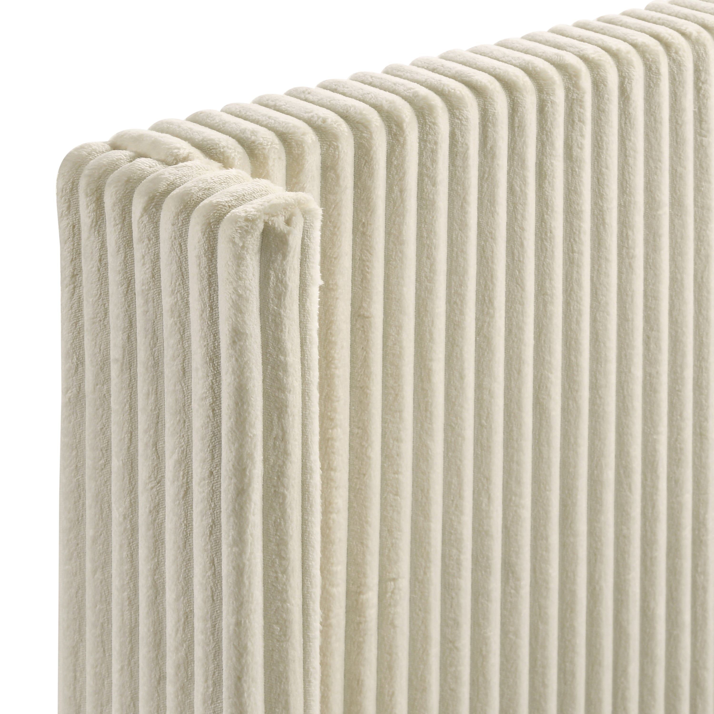 Mavela Wide Wale Corduroy Upholstery Panel Queen Bed with 2 Nightstands, Cream