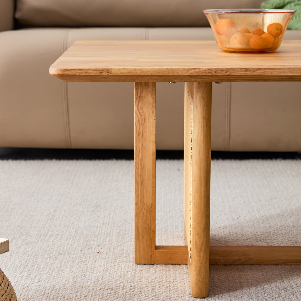 Natural rubber wood and solid wood coffee table  Modern minimalist rattan weaving design, living room balcony, multifunctional small-sized furniture