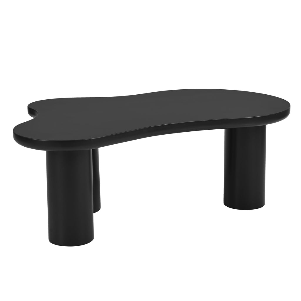ON-TREND 44'' x 25.9'' Easy Assembly Cloud Coffee Table with 1.5'' Thick Tabletop, Cream Style Irregular End Table with 3 Sturdy Legs, Sleek Center Table with Round Edge for Living Room, Black