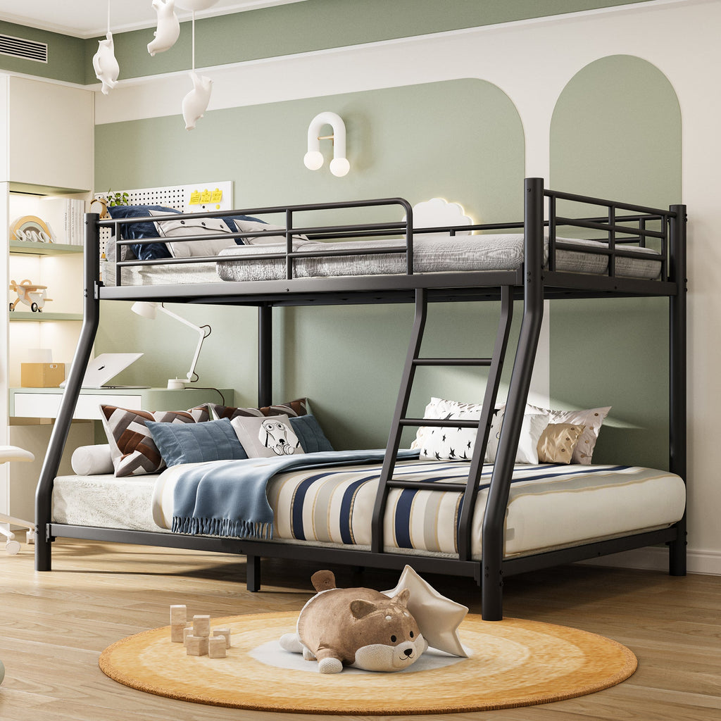 Twin Over Full Bunk Bed, Metal Bunk Bed Frame with Ladder, Safety Rail & Steel Slats, Space-Saving Bunk Beds for Kids Teens Adults, Noise Free for Dorm Bedroom, No Box Spring Needed