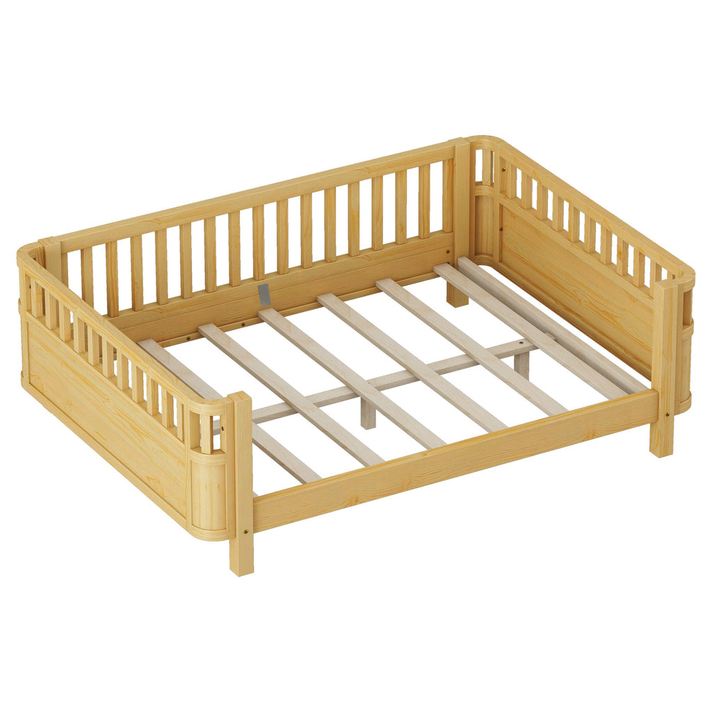 Full Size Wood Platform Bed for Kids, Wood Low Profile Full Bed with Rails for Girls and Boys, Natural (Patented Design, Old SKU W2593P233781)