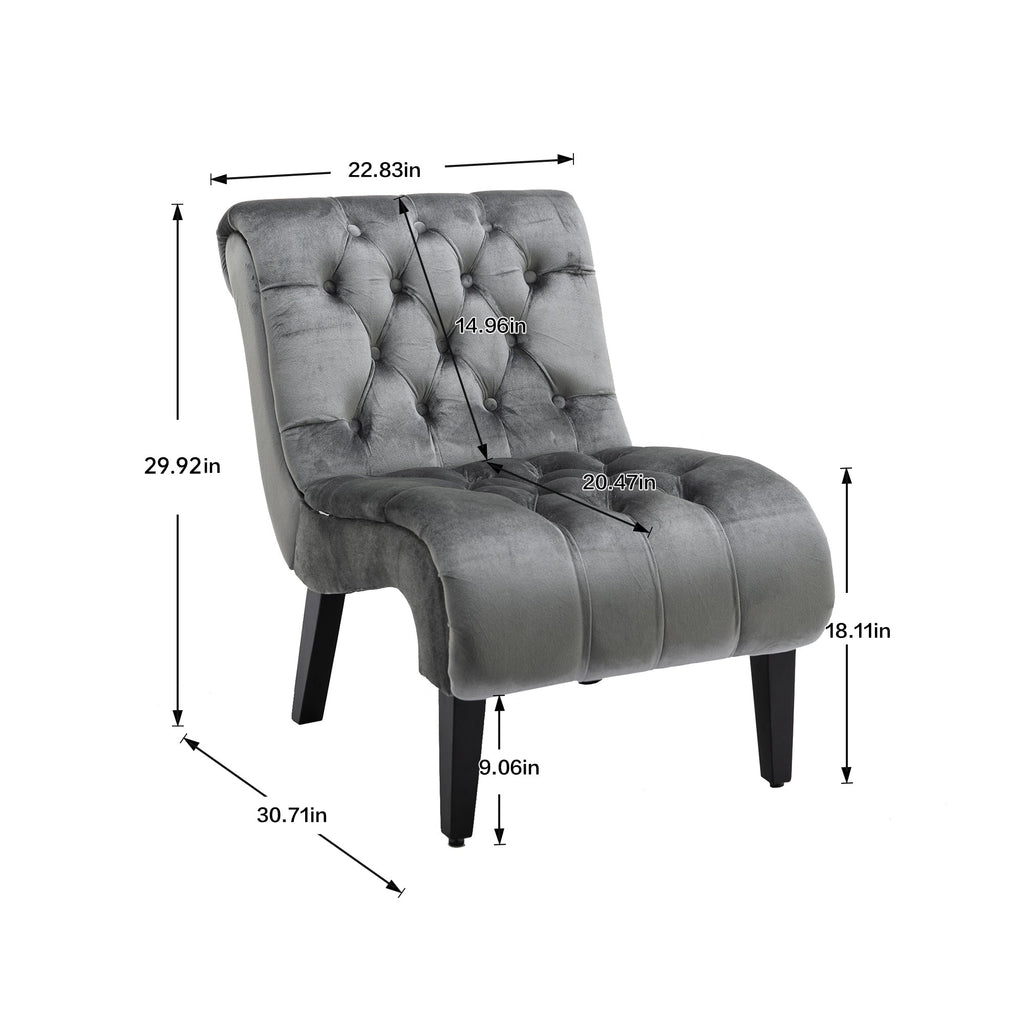 COOLMORE Modern Velvet Armless Accent Living Room Chair / Leisure Chair,Upholstered Fabric Button Comfortable Chair with Wooden Legs for Bedroom, Living Room, Office (Silver Velvet)