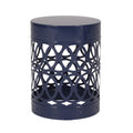 Contemporary Outdoor Metal End Table with Modern Design in Navy Blue Iron Material - Large Size