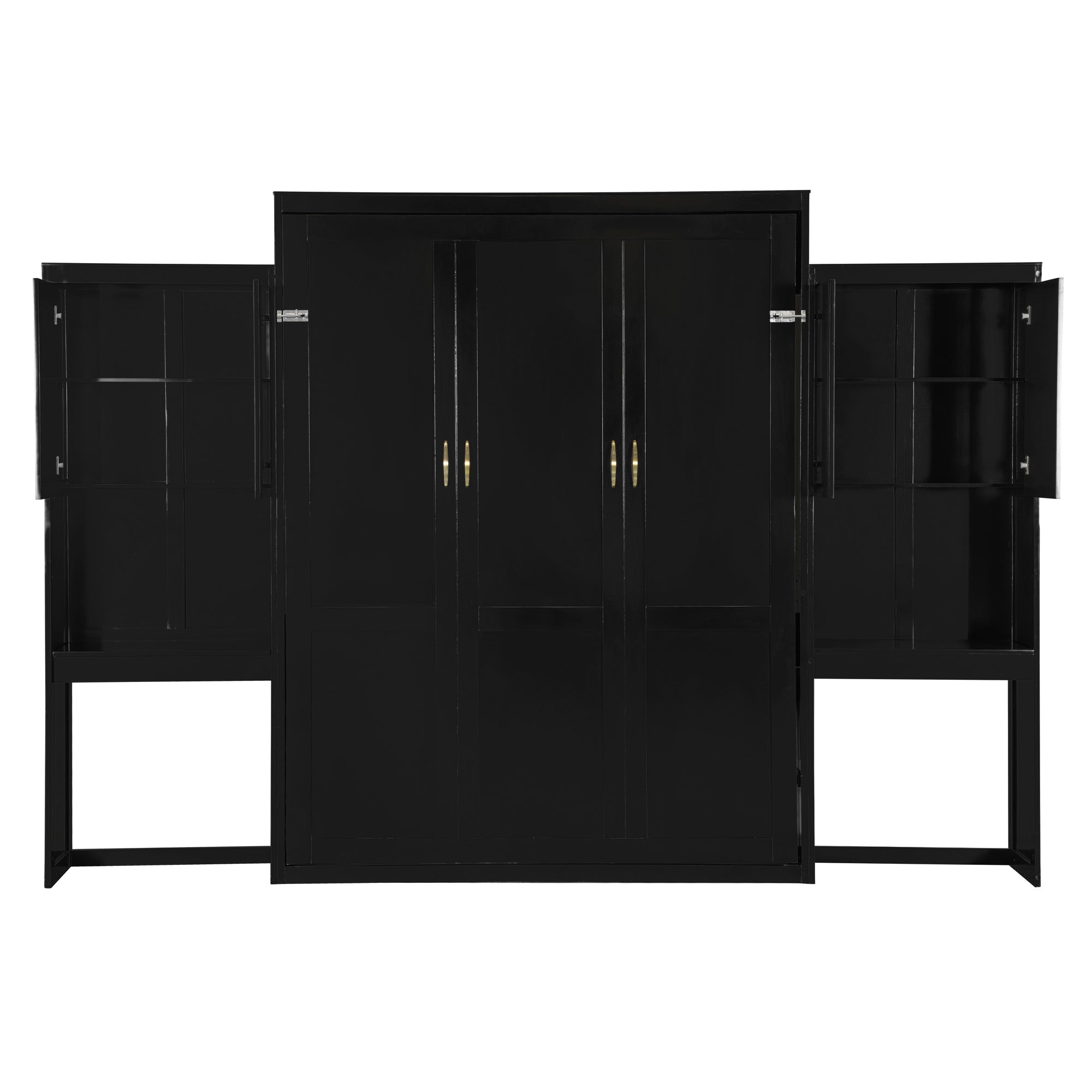 Queen Size Murphy Bed with Desk, Vanity and Cabinets, Espresso(OLD SKU: N820S00057P)