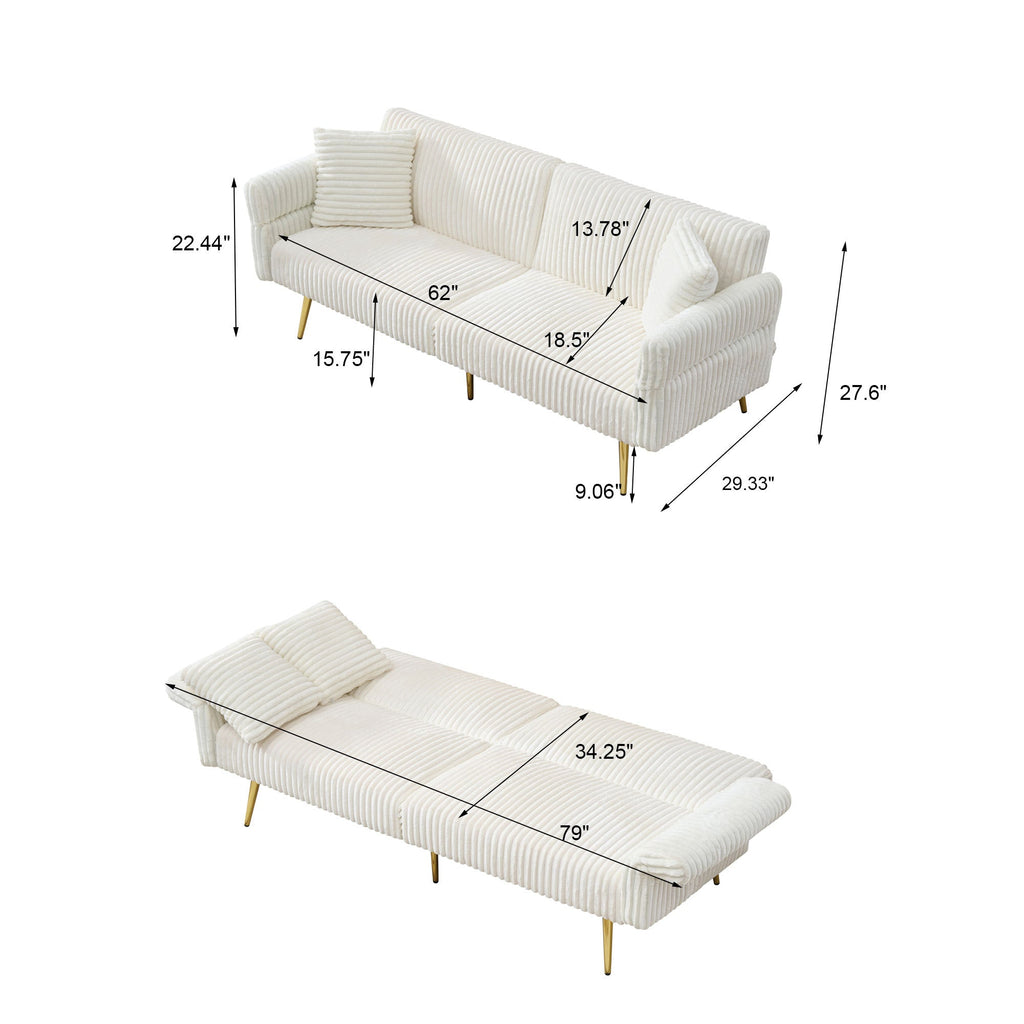 Corduroy Foldable Double Sofa Bed with Folding Armrests for Living Rooms and Small Spaces, 79 Inch