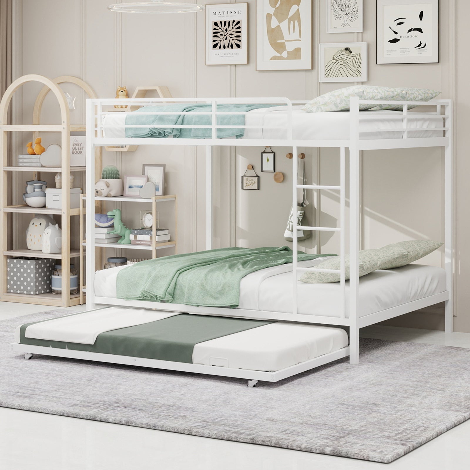 Durable Square Tube Iron Bunk Bed Featuring Safety Rails, Modern Minimalist Look, Ideal for Kids Room, Guest Room or Shared Space, Easy Assembly & Long - Lasting Performance-Full size: 137cm × 190cm