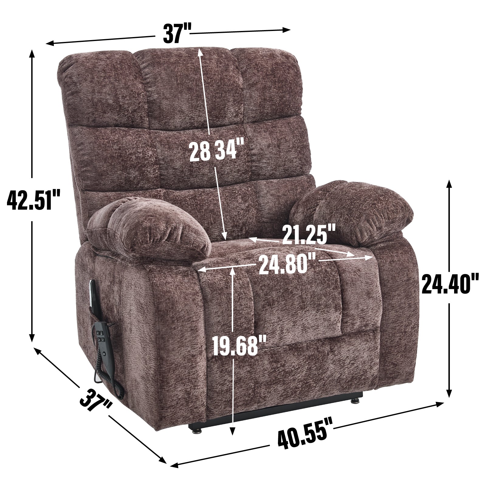 Lift Recliner Chair Heat Massage Dual Motor Infinite Position Up to 350 LBS Large Electric Power Lift Recliners with Power-Remote, Medium-firm and Heavy duty, Brown