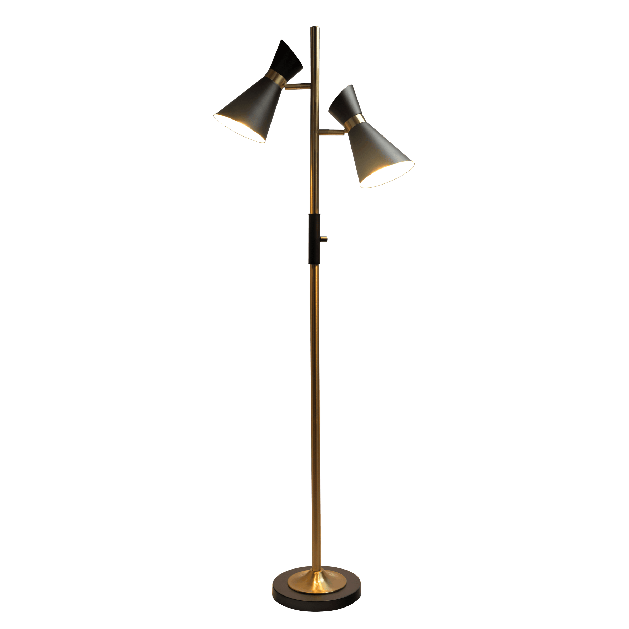 Axis Brassed Gold Floor Lamp with 4-Way Switch Double Spots with Metal Base