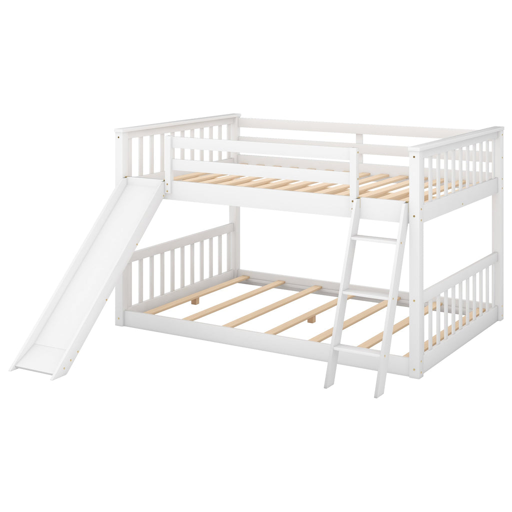 Full over Full Bunk Bed with Convertible Slide and Ladder, White(Old SKU: GX000708AAK)