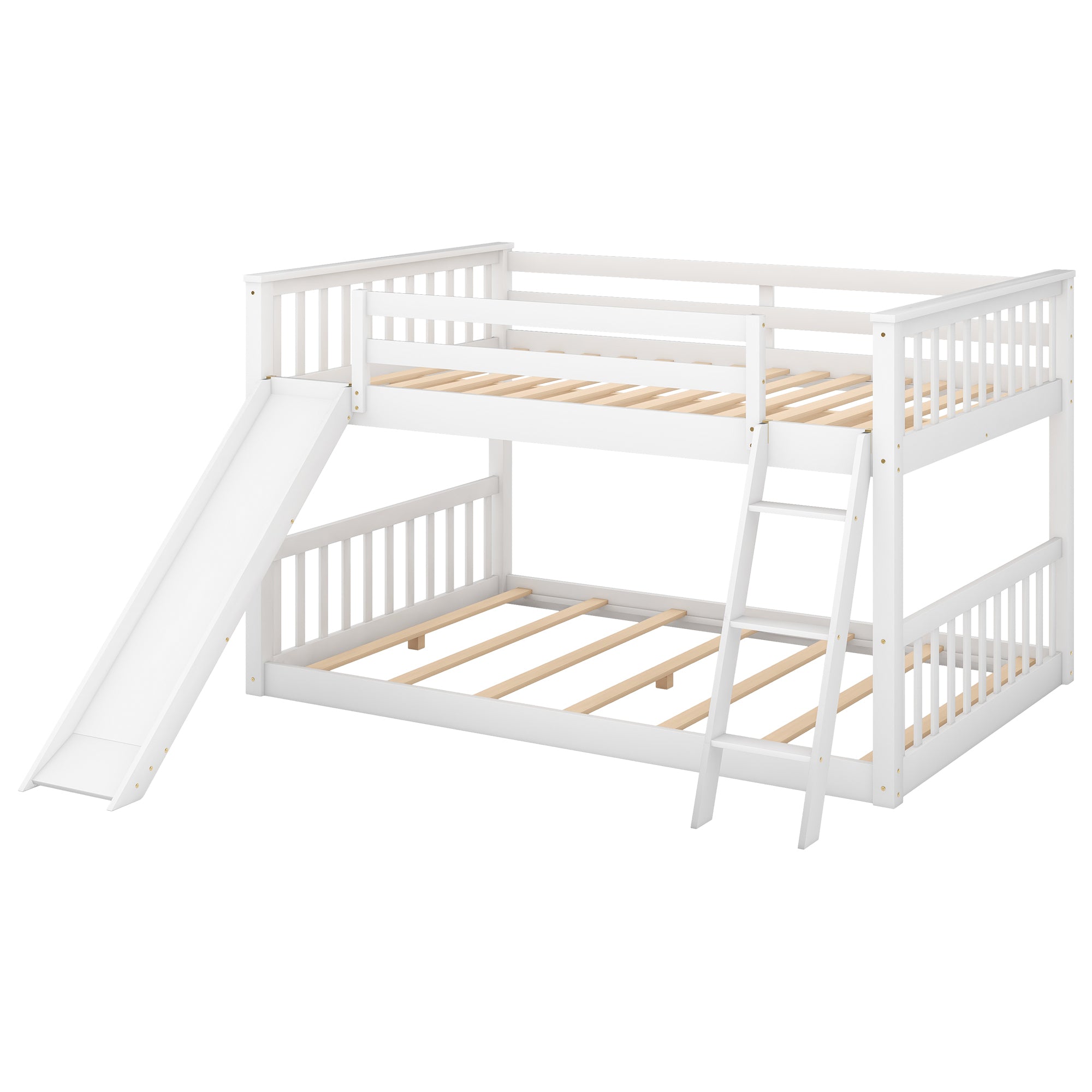 Full over Full Bunk Bed with Convertible Slide and Ladder, White(Old SKU: GX000708AAK)