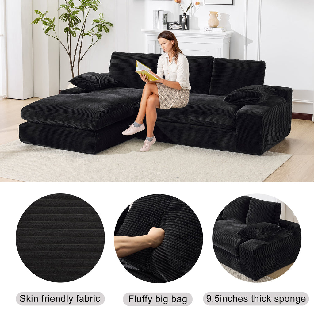 99*69' Modular Sectional Living Room Sofa Set, Modern Minimalist Style Couch, Upholstered Sleeper Sofa for Living Room, Bedroom, 2 PC Free Combination, Installation-free Sofa, L-Shape, Black