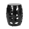 Modern Black Iron End Table with Floral Iron Cut Design, 16.54 x 16.54 x 20.47 Inches
