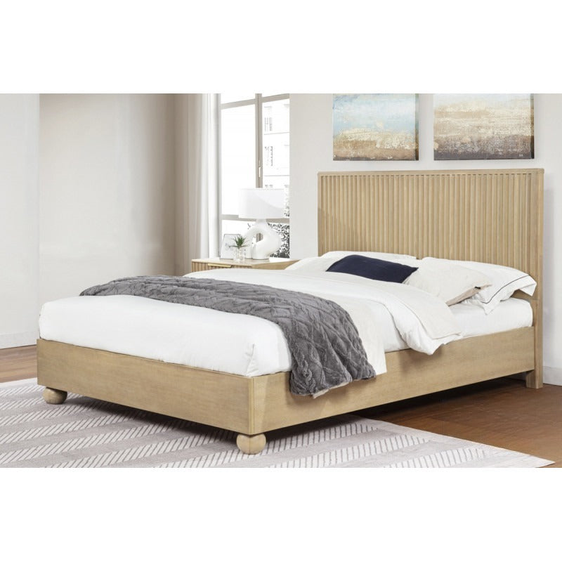 Modern Light Oak Wood 5pc Bedroom Furniture Set, California King size Platform Bed, Dresser Mirror and 2x Nightstand