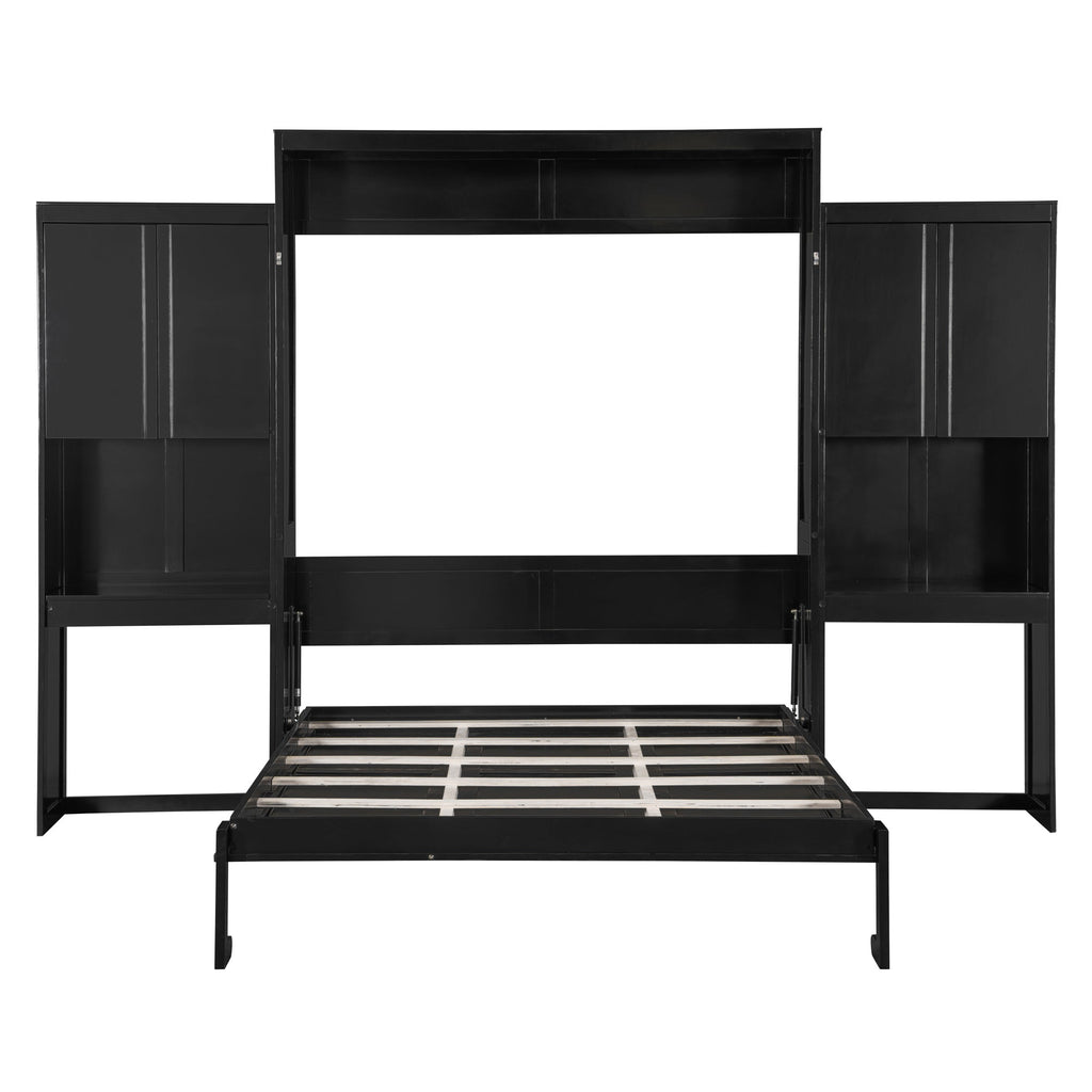 Queen Size Murphy Bed with Desk, Vanity and Cabinets, Espresso(OLD SKU: N820S00057P)