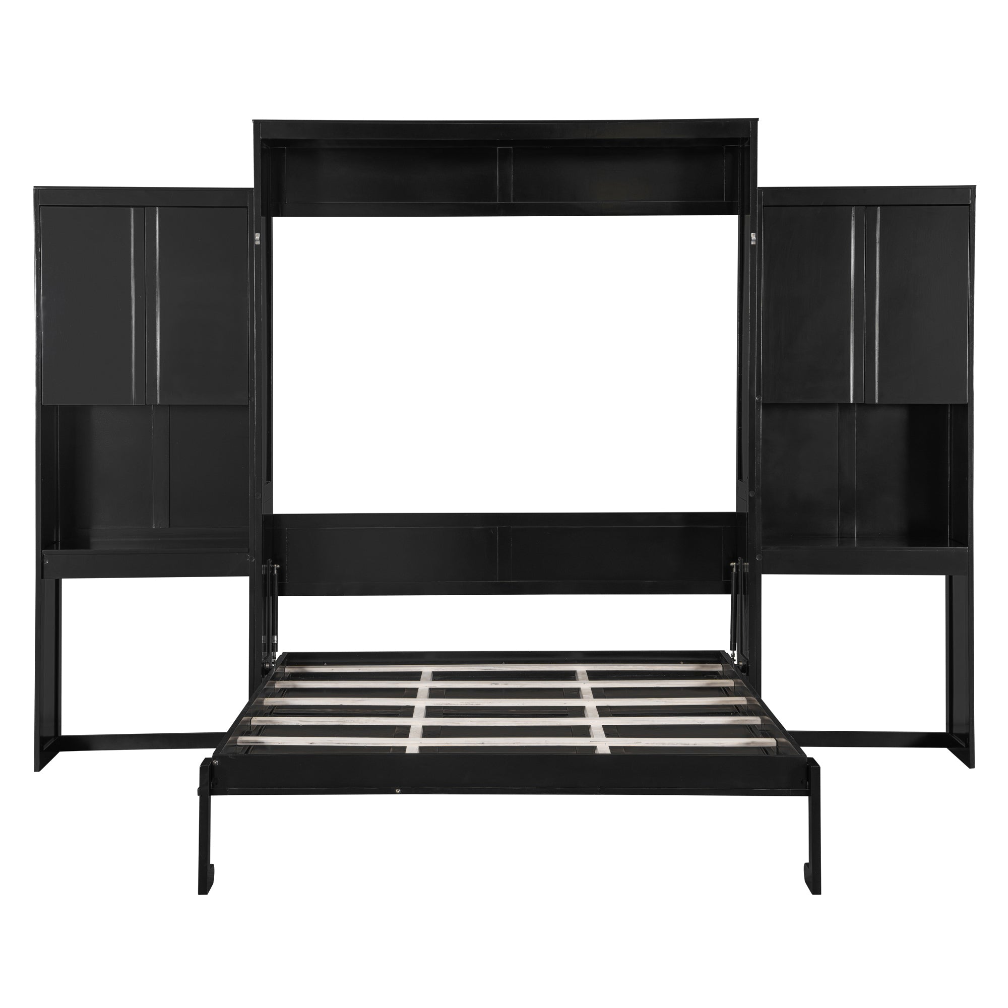 Queen Size Murphy Bed with Desk, Vanity and Cabinets, Espresso(OLD SKU: N820S00057P)
