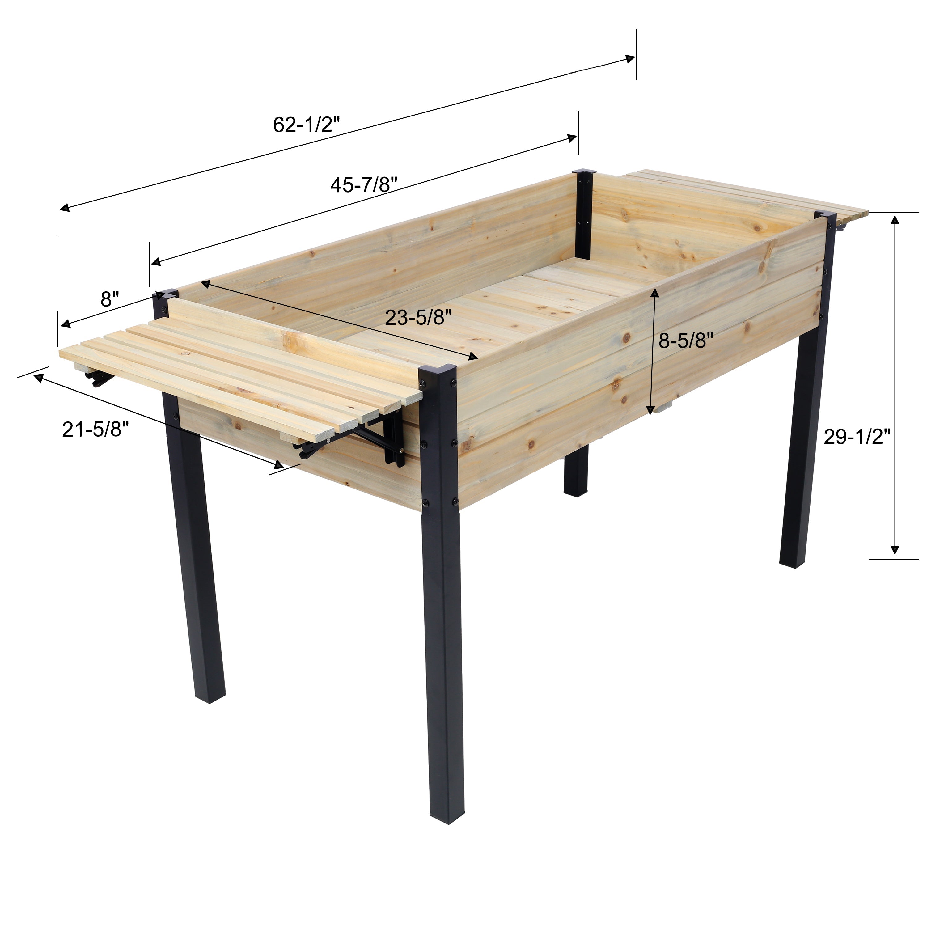 Raised Garden Bed with Metal Legs and Folding Storage Shelf for Outdoor Patio, Deck, Balcony
