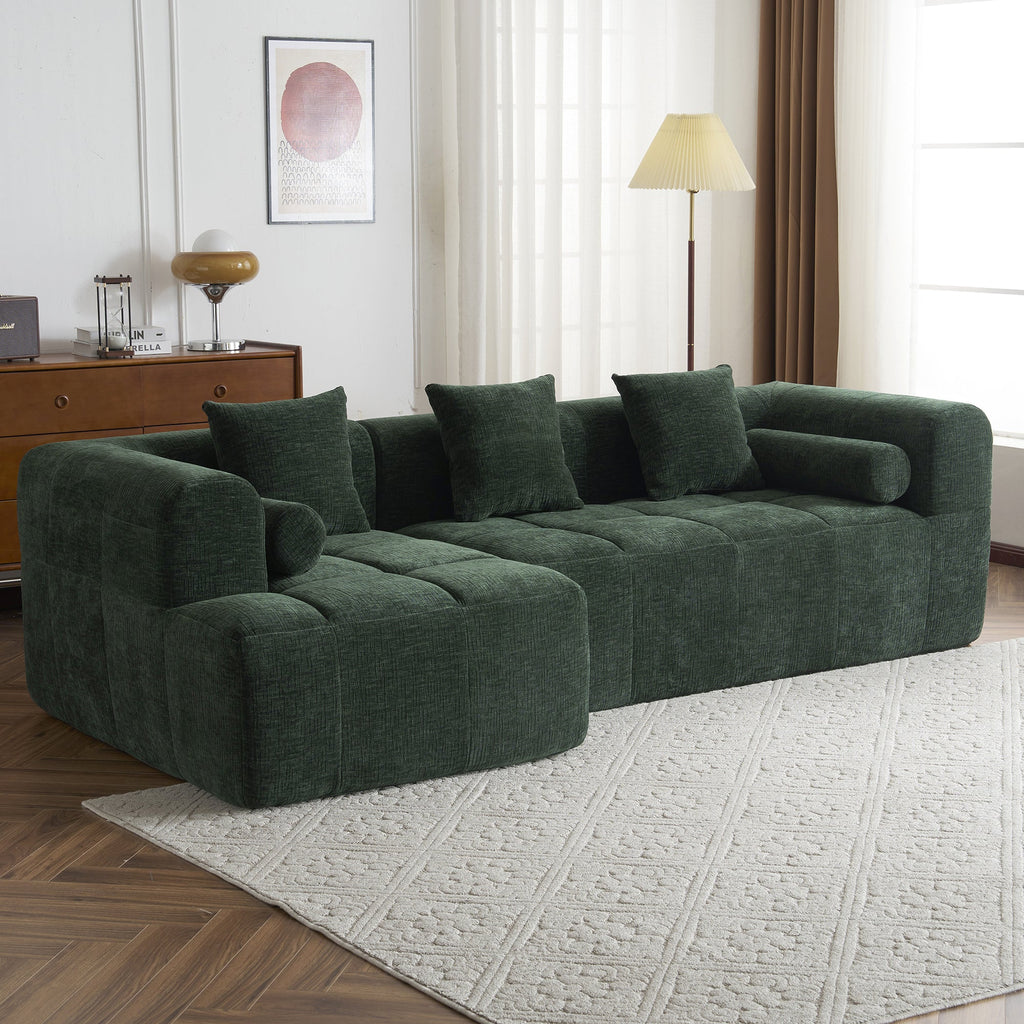 Modern Modular Sectional Sofa with Deep Seating, Green Chenille Fabric, 101.2'