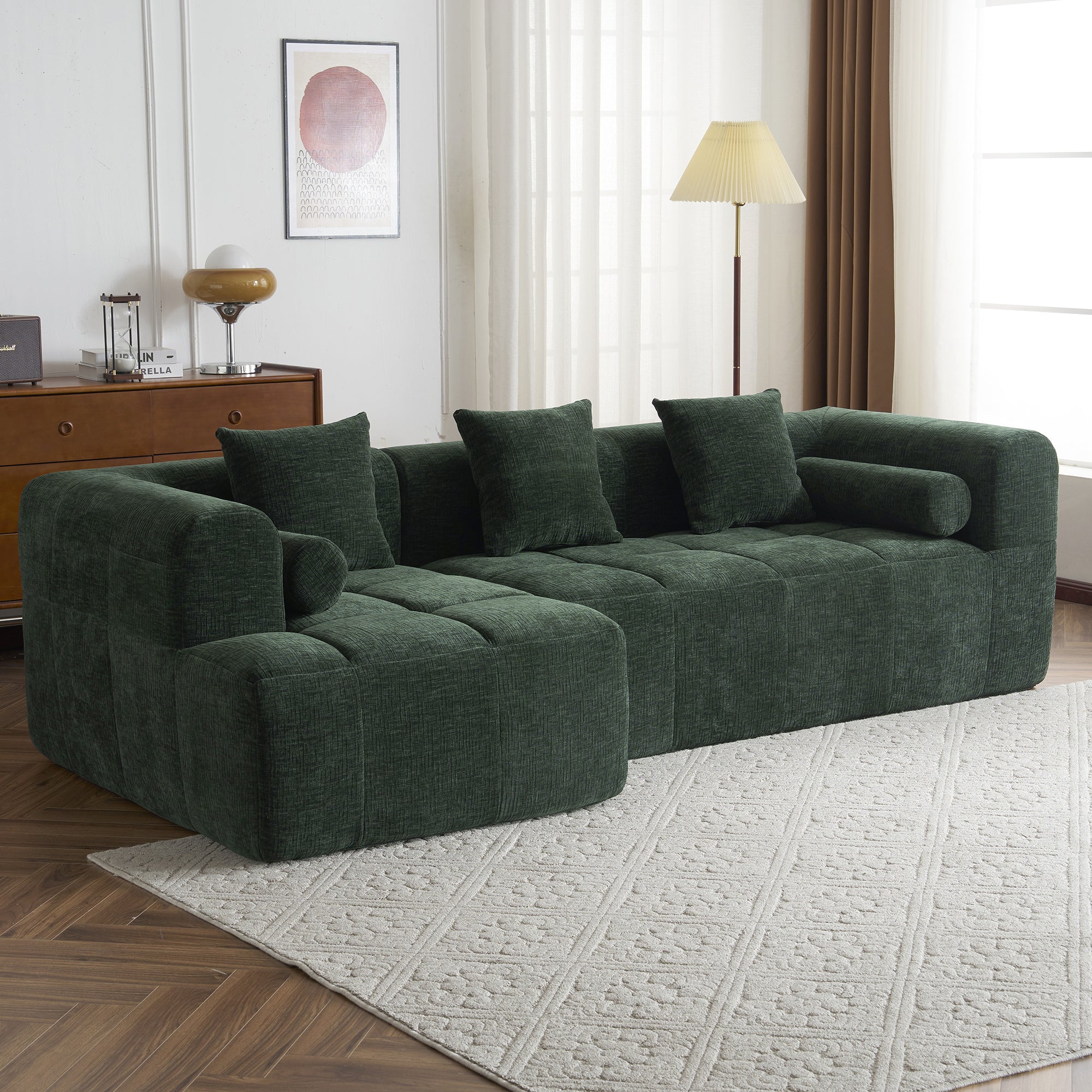 Modern Modular Sectional Sofa with Deep Seating, Green Chenille Fabric, 101.2'