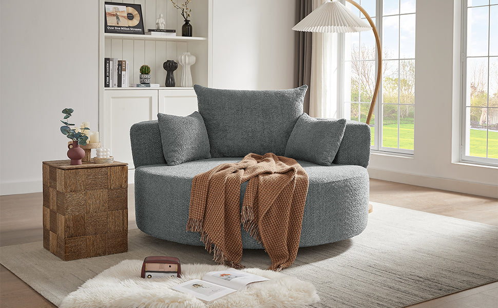 Modern Accent Swivel Barrel Chair with Removable Pillows, Grey Chenille, 56.3x56.3x35.5 in