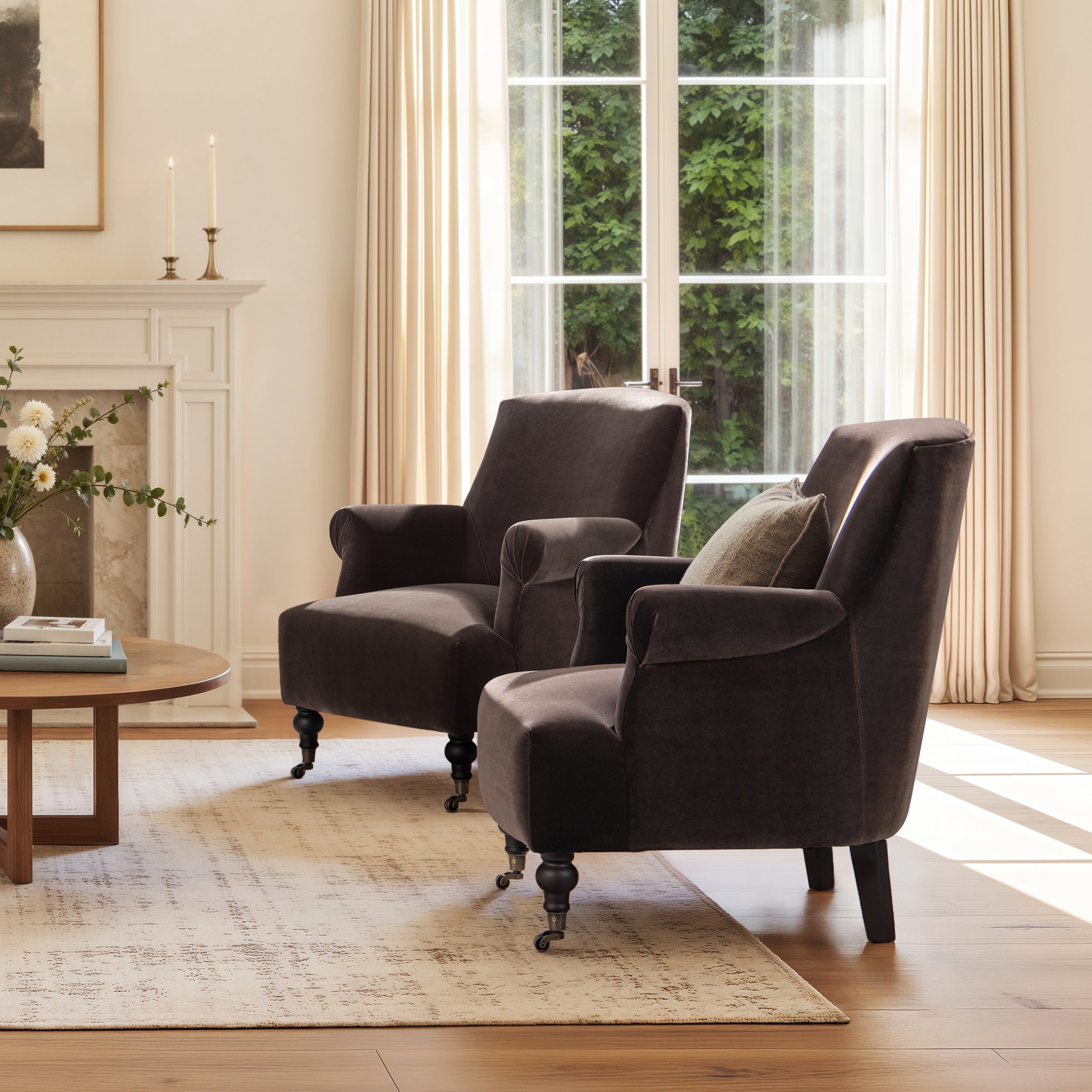 Eloise 30' Pleated Sock Arm Accent Armchair Deep Brown Performance Velvet