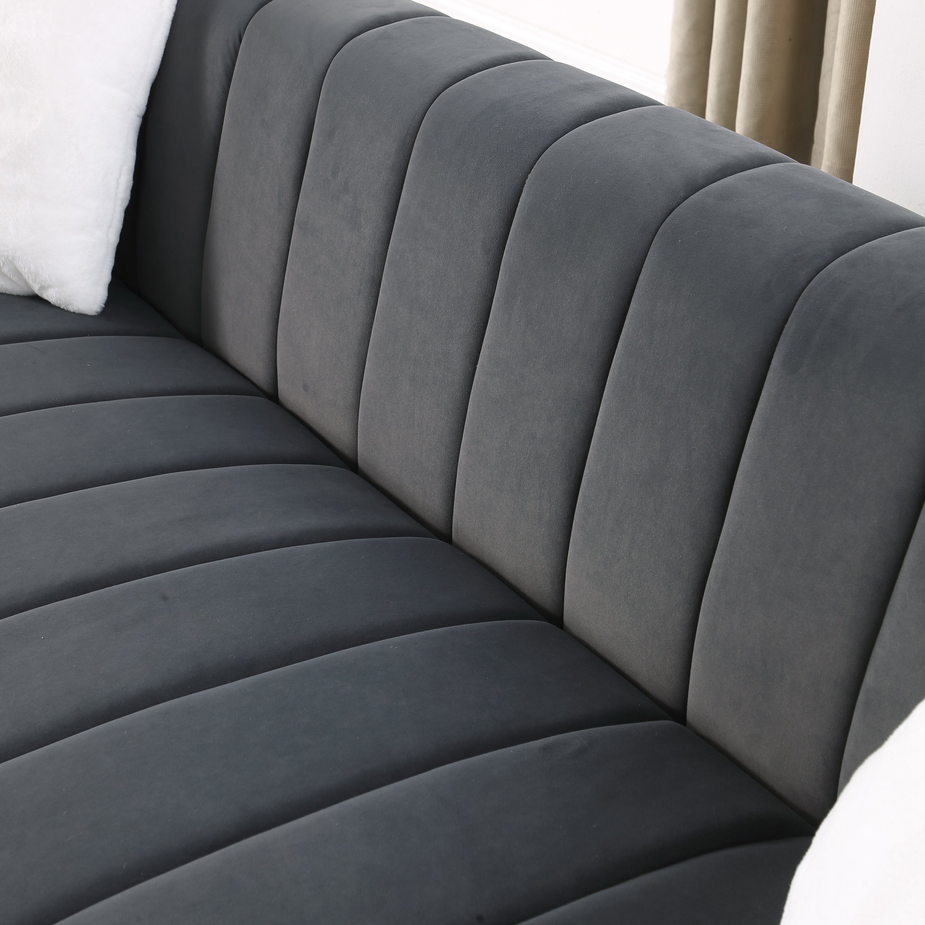 A modern  channel sofa  take on a traditional Chesterfield,Grey color,3 seater