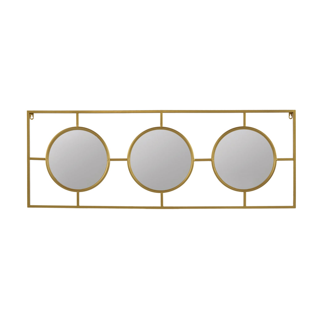 3 Mirror Piece Wall Mirror in Gold Rectangular Frame, Home Wall Decor for Bedroom Living Room, 43"x16"