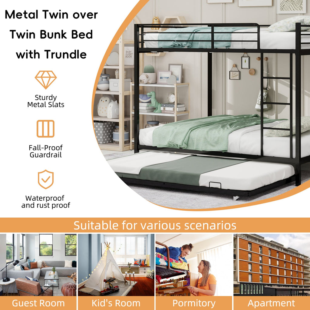Durable Square Tube Iron Bunk Bed Featuring Safety Rails, Modern Minimalist Look, Ideal for Kids Room, Guest Room or Shared Space, Easy Assembly & Long - Lasting Performance,Full size: 137cm × 190cm