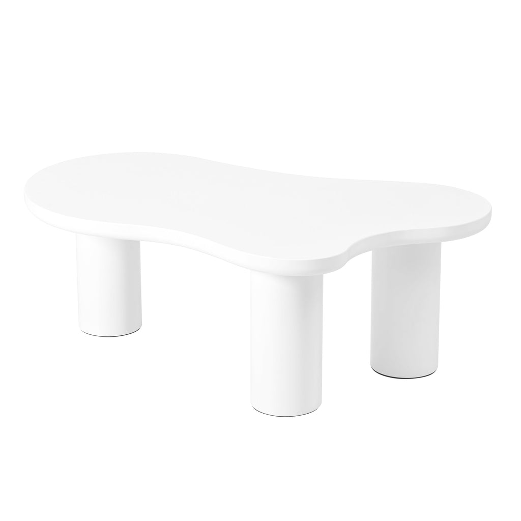 ON-TREND 44'' x 25.9'' Easy Assembly Cloud Coffee Table with 1.5'' Thick Tabletop, Cream Style Irregular End Table with 3 Sturdy Legs, Sleek Center Table with Round Edge for Living Room, White