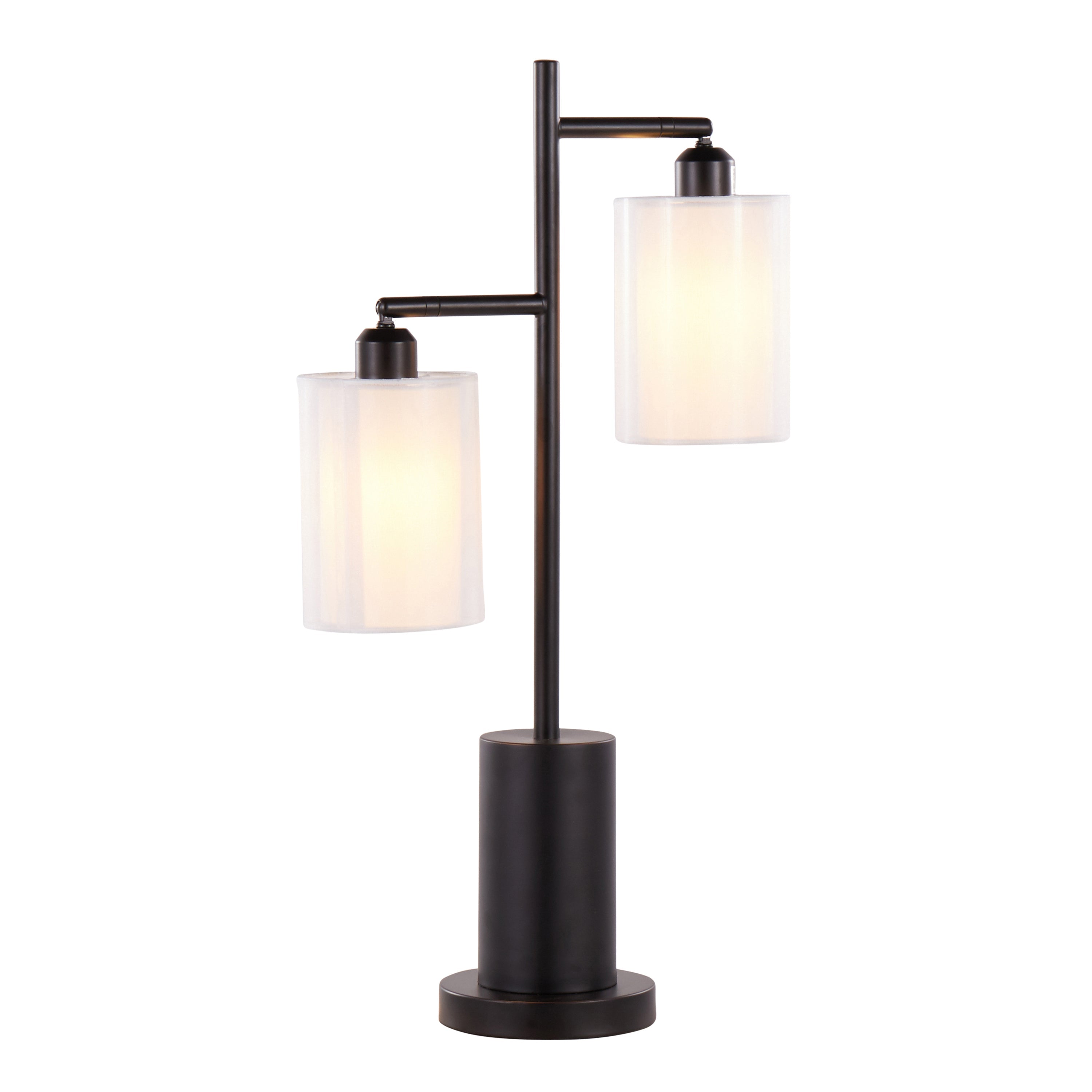 Cannes Contemporary Table Lamp in Black Metal with White Shades by LumiSource