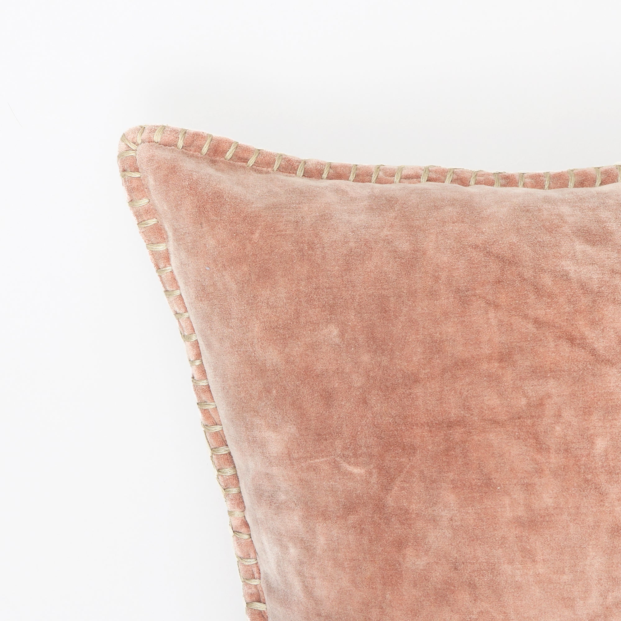 Stonewashed Cotton Velvet Throw Pillow with Decorative Handstiched Edges-19X19'