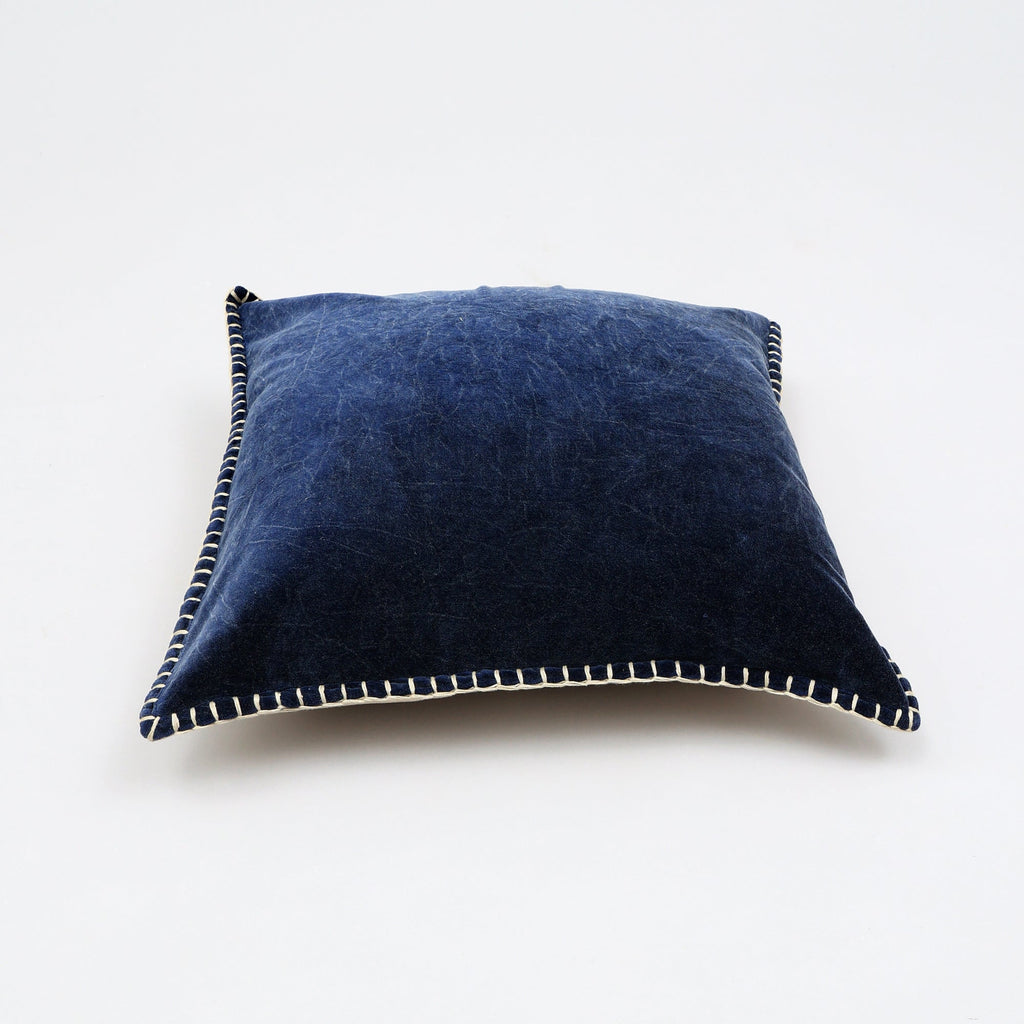 Stonewashed Cotton Velvet Throw Pillow with Decorative Handstiched Edges-19X19'