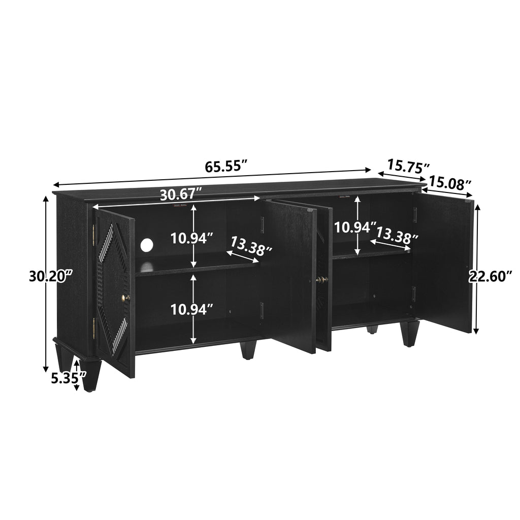 65.2' Mid Century Modern Sideboard Buffet Cabinet with Storage, Symmetrical Geometric Accent Coffee Bar Wine Bar Storage Cabinet, Large Console Table for Living Room/Entryway/Kitchen, Black