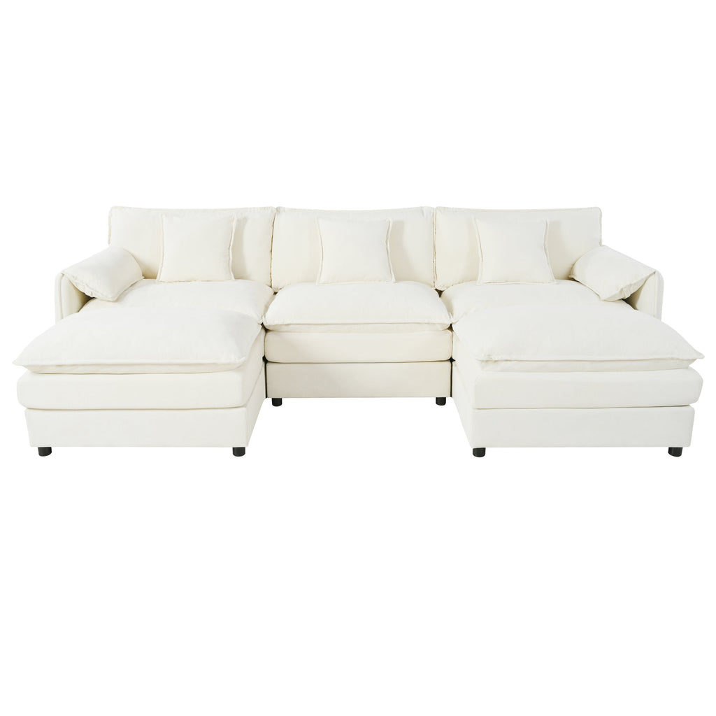Modular Sectional Sofa, Oversized Deep Seat U Shaped Couch Set for Living Room, 3-Seater Comfy Cloud Couches with 2 Movable Ottomans, DIY Combination, Chenille,Beige