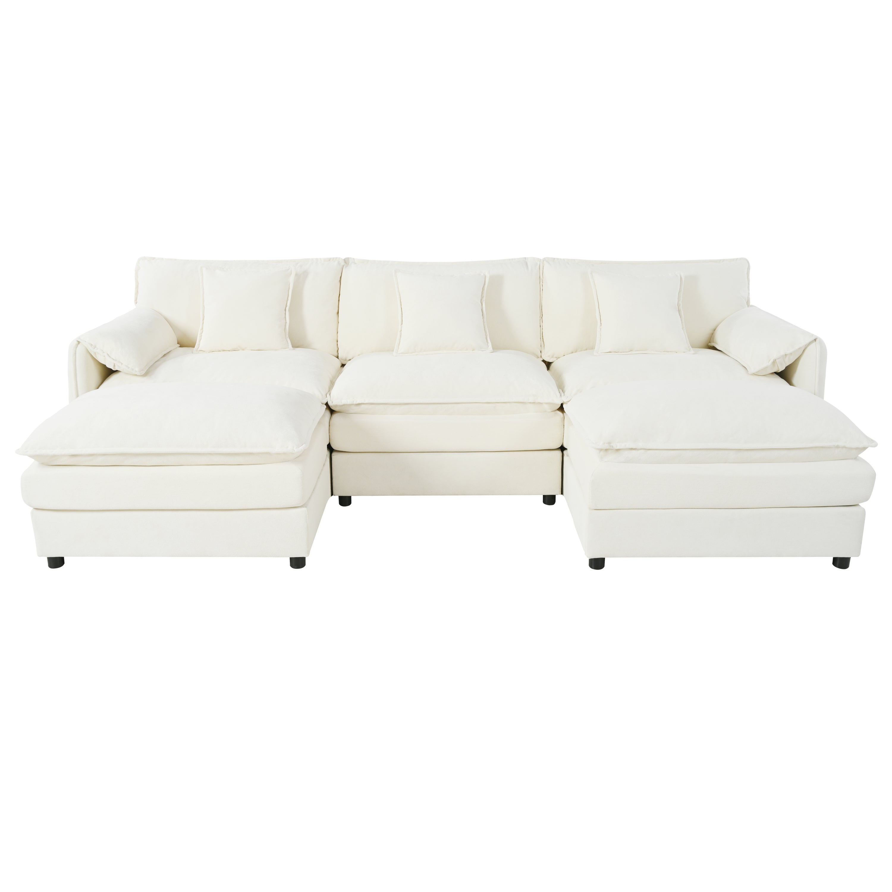 Modular Sectional Sofa, Oversized Deep Seat U Shaped Couch Set for Living Room, 3-Seater Comfy Cloud Couches with 2 Movable Ottomans, DIY Combination, Chenille,Beige