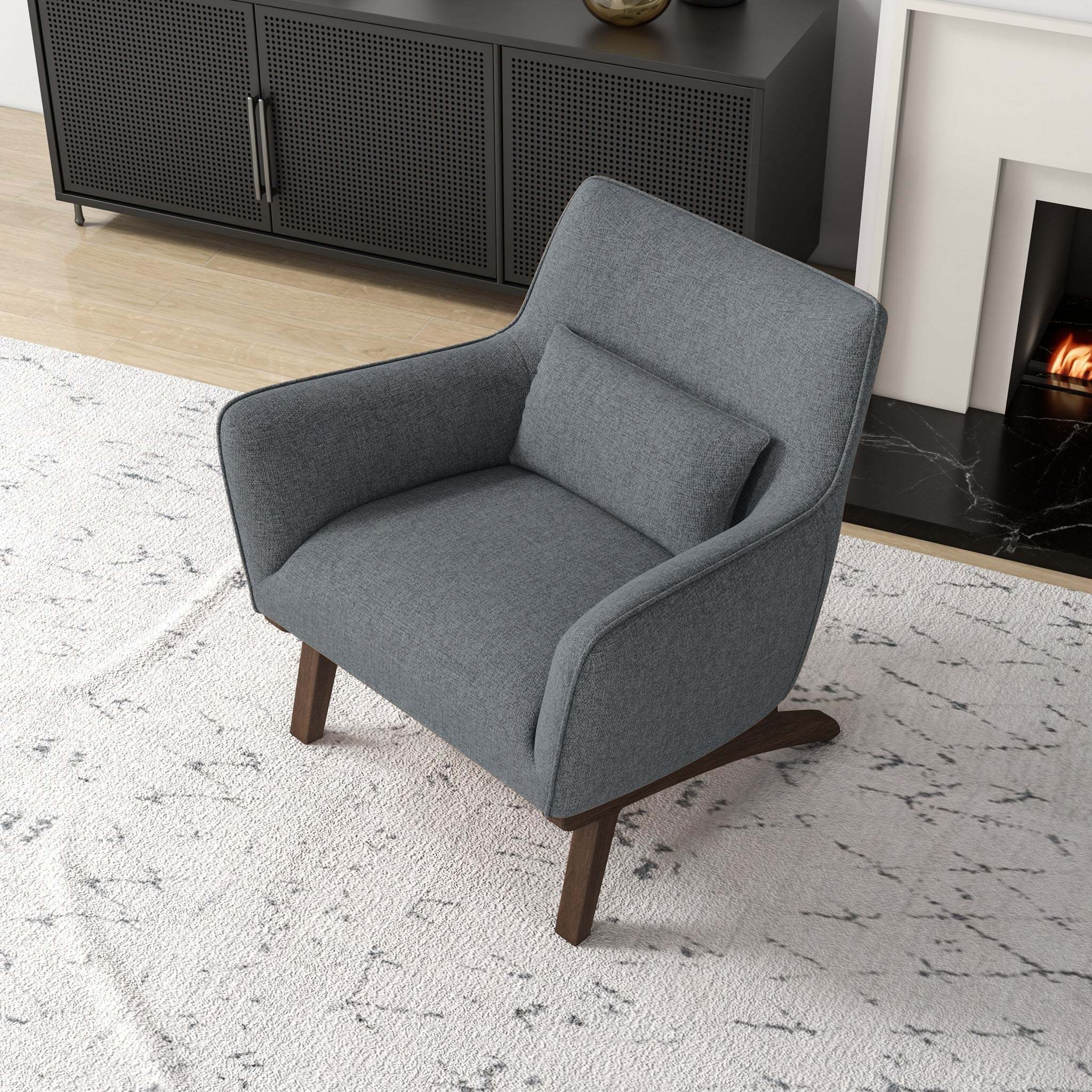 New Design Brayden Mid Century Modern Grey Linen Armchair with Solid Wood Frame and Padded Seat for Home Office 32.5'H x 30'W x 30'D