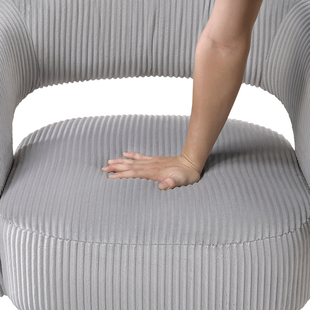 Modern Luxurious Swivel Accent Chair Gray Soft Corduroy Upholstery Plush Seating Solid Wood Stylish Home Furniture 1pc