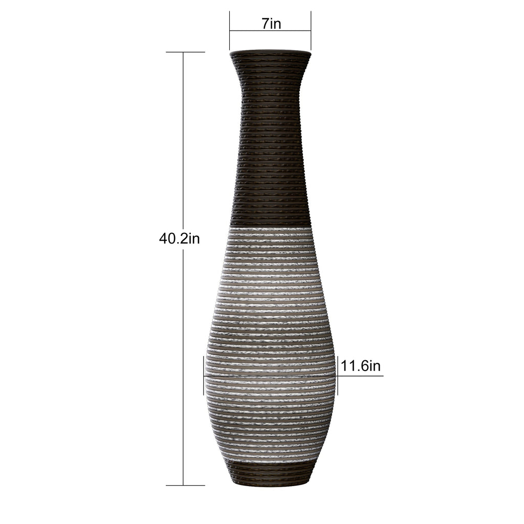 39-Inch Tall Standing Designer Floor Vase - Durable Artificial Rattan - Elegant Two-Tone Dark Brown Finish - Ideal Decor Accent for Living Room, Bedroom, Entryway - Stylish Home Decor Statement Piece