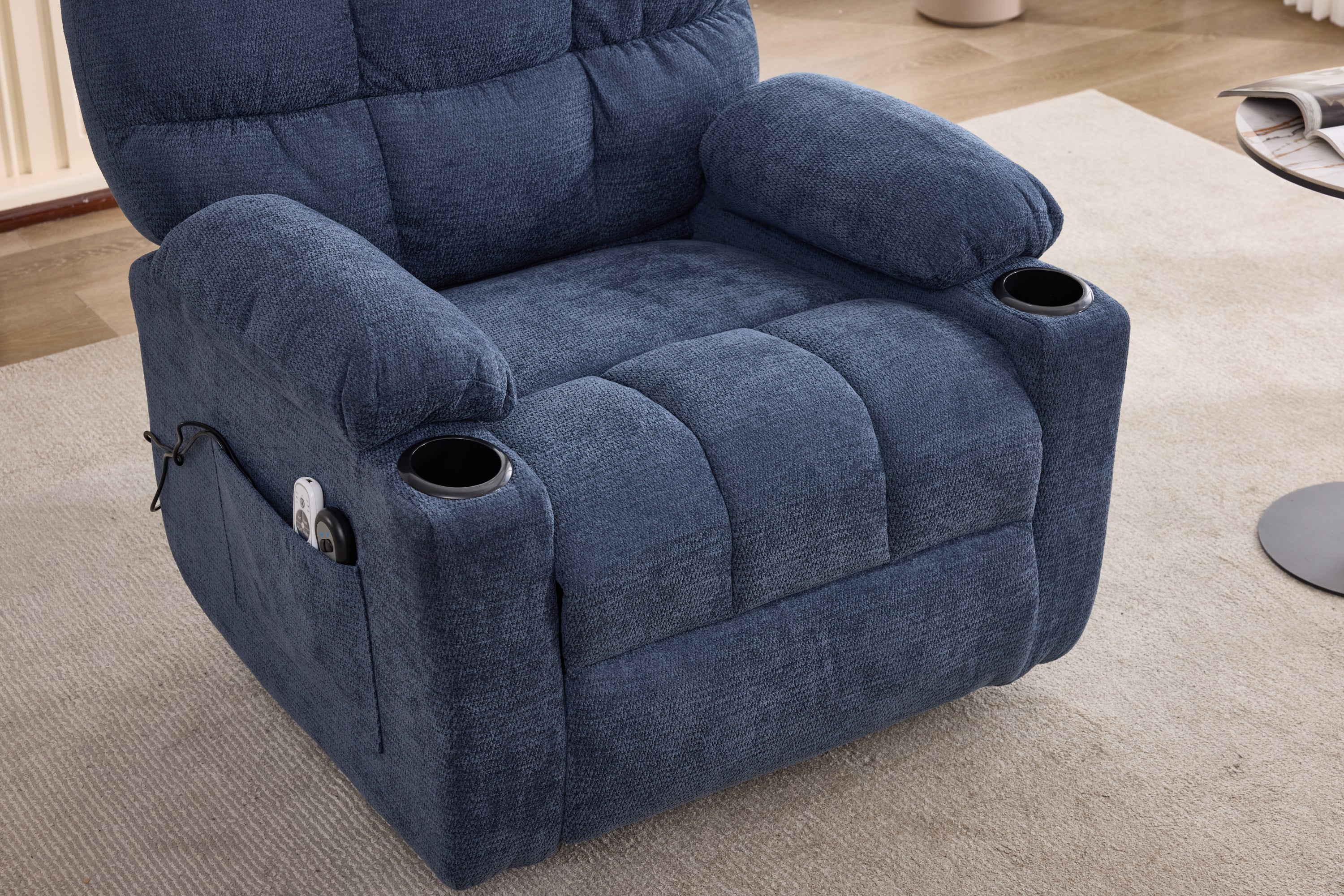 Heat Massage Manual Recliner Chair with Rocker and Swivel in Fabric for Living Room, Blue