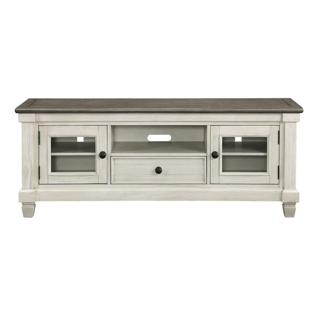 1pc TV Stand with Drawer Storage Cabinets Wooden Living Room Furniture, Antique White and Rosy Brown TV Console Table