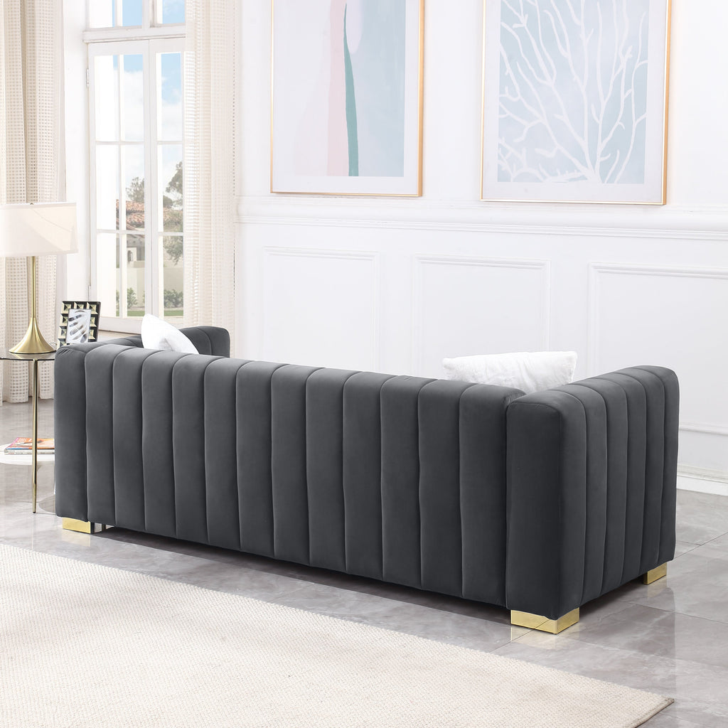 A modern  channel sofa  take on a traditional Chesterfield,Grey color,3 seater