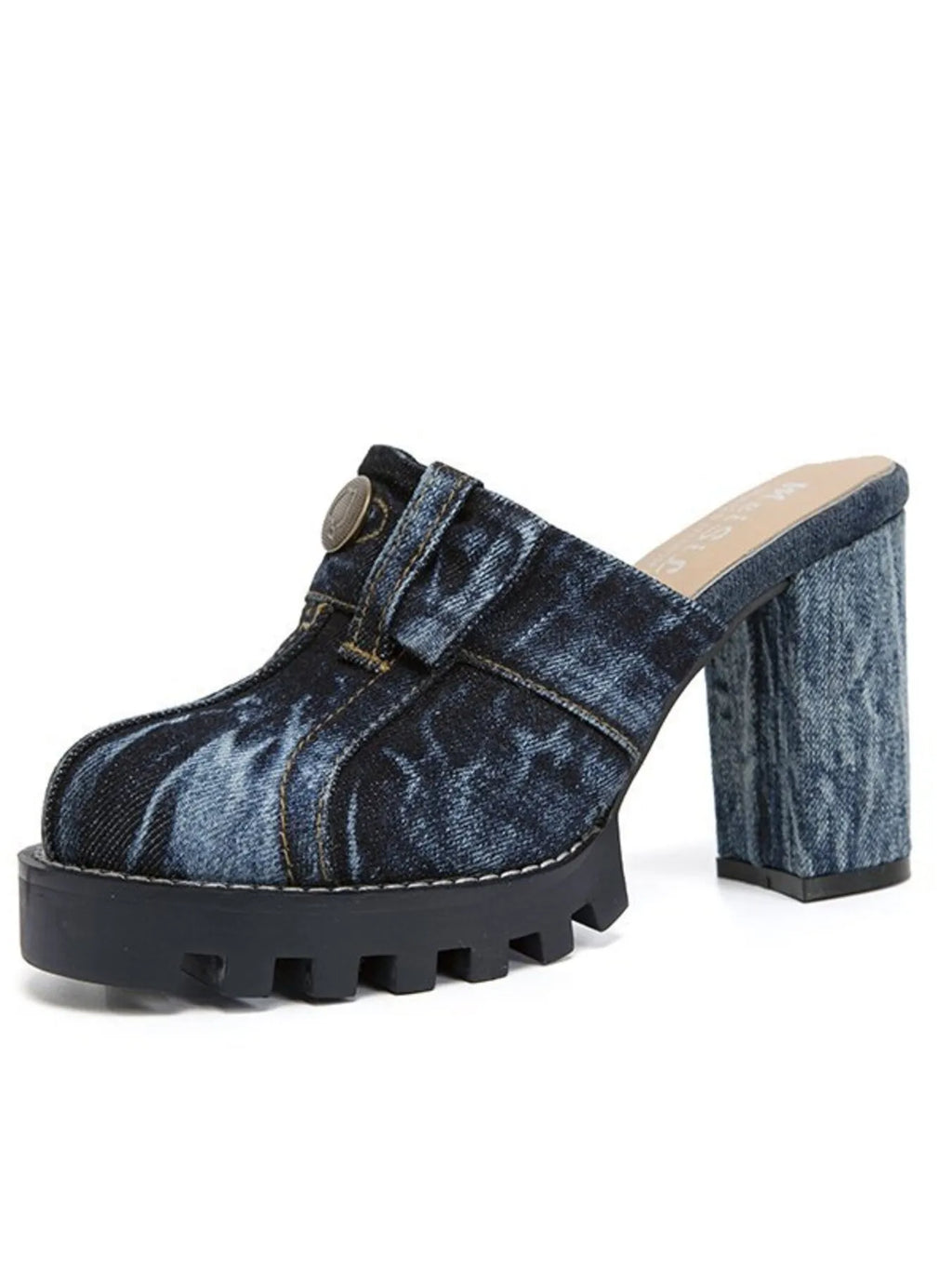 Denim Round Toe Block Heels Sandals