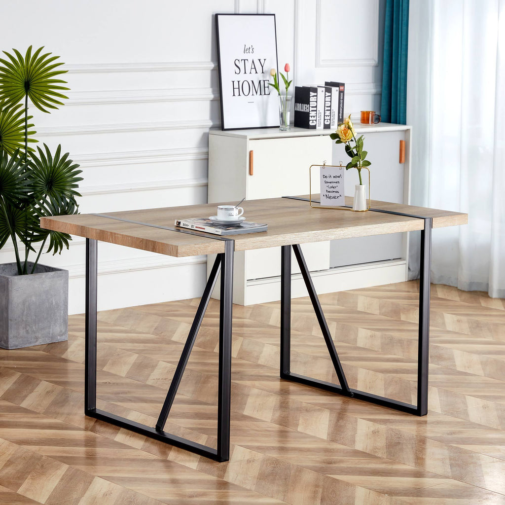 Rustic Industrial Rectangular Wood Dining Table For 4-6 Person, With 1.5' Thick Engineered Wood color Tabletop and Black Metal Legs,Desk For Kitchen Dining Living Room, 55.1' x 31.4'x 29.9'1529W115172