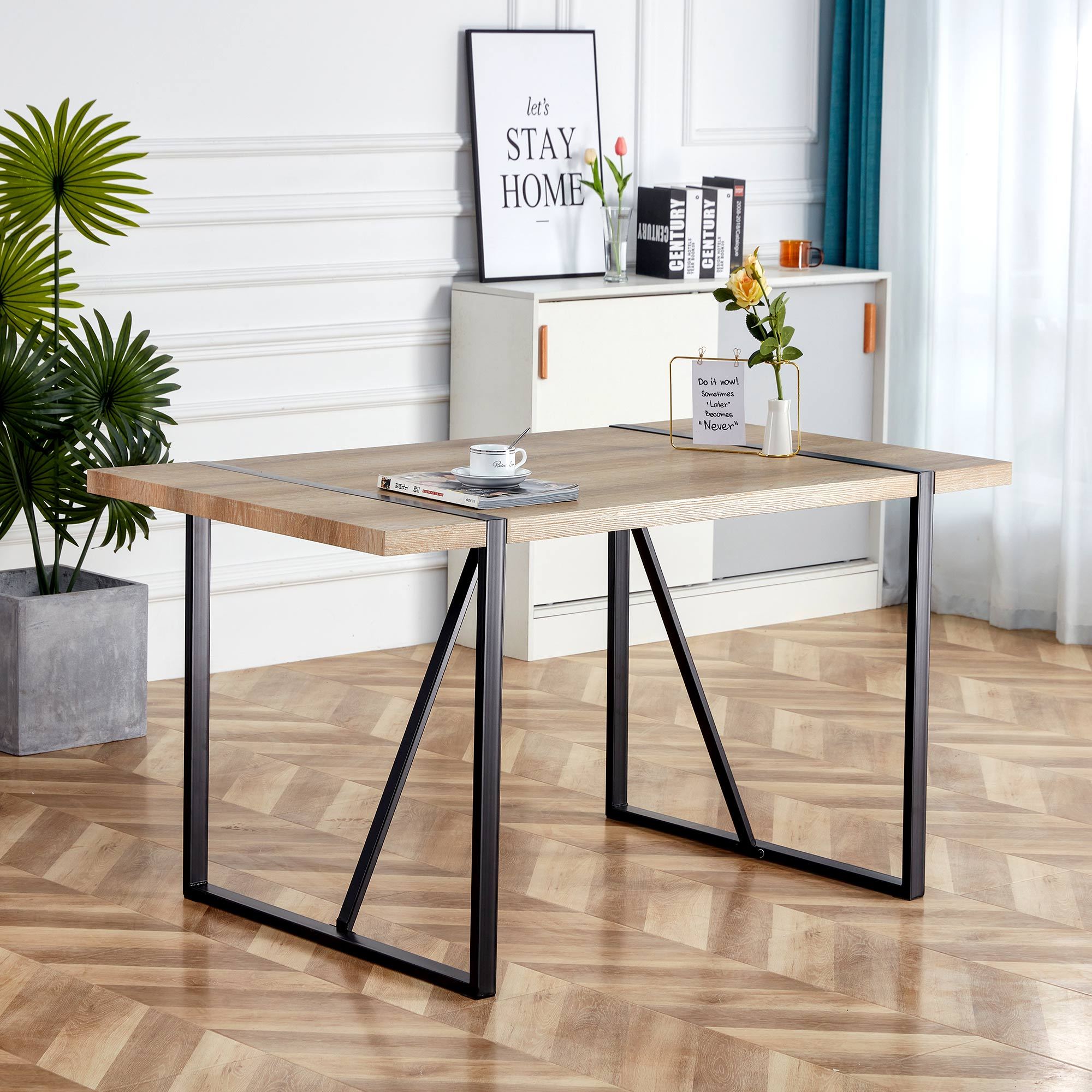 Rustic Industrial Rectangular Wood Dining Table For 4-6 Person, With 1.5' Thick Engineered Wood color Tabletop and Black Metal Legs,Desk For Kitchen Dining Living Room, 55.1' x 31.4'x 29.9'1529W115172