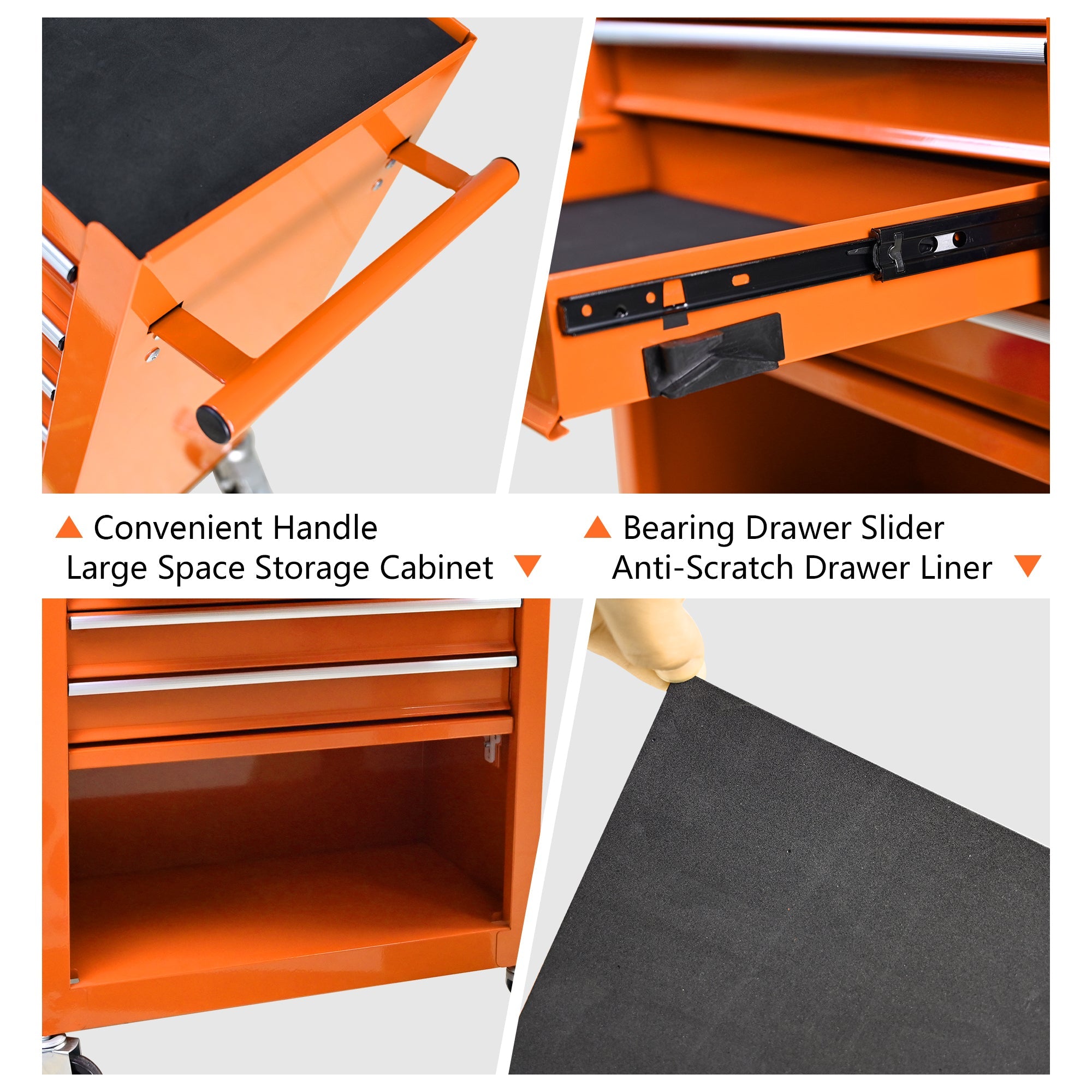4 Drawers Multifunctional Tool Cart With Wheels-Orange